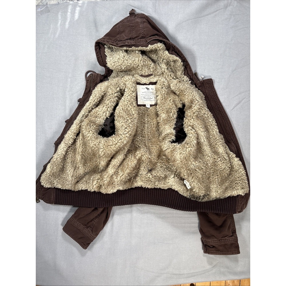 Vintage Abercrombie & Fitch Jacket Womens Large Brown Faux Fur Lined Bomber Y2K - Picture 2 of 11
